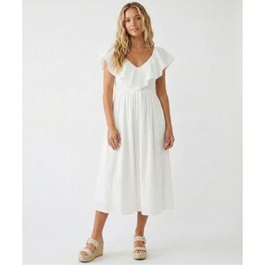 Adam Lippes Eyelet Ruffle Dress 10 White Bridal Midi Wedding Summer Designer